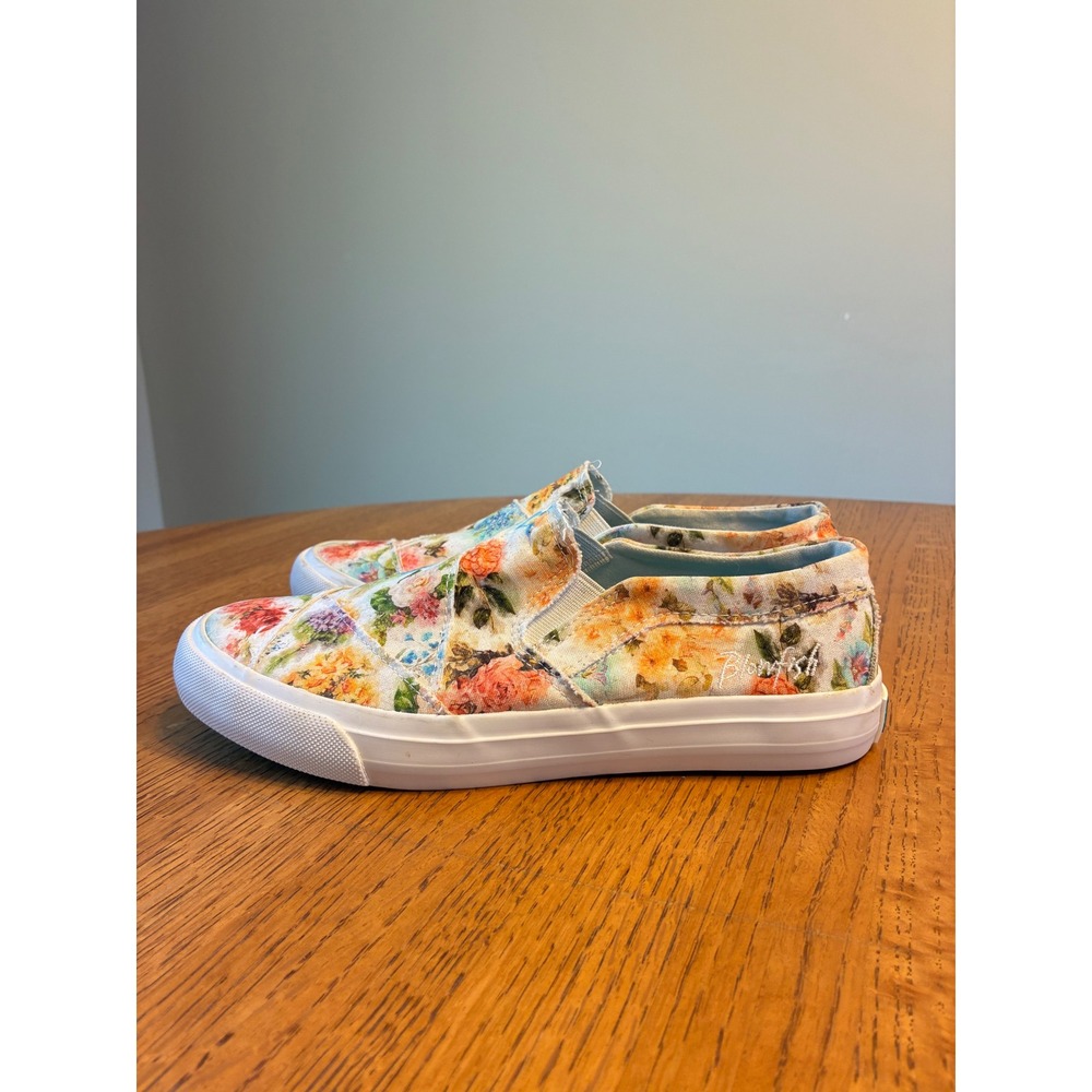 Blowfish Malibu Floral Canvas Slip On Sneakers Multi Color Distressed Flats 10in